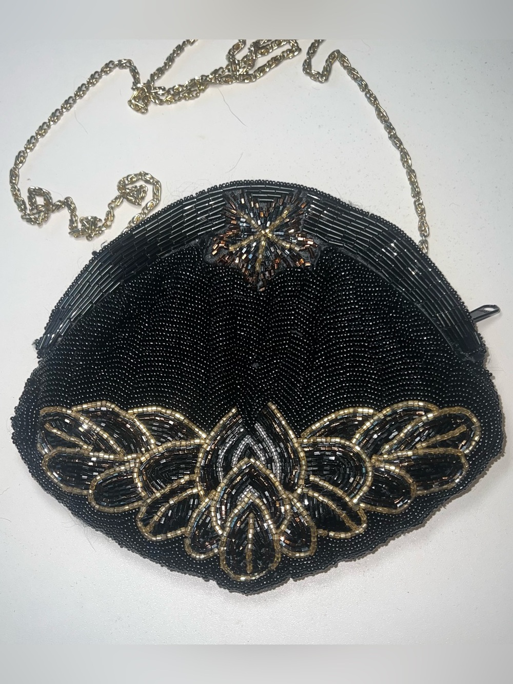 Vintage Black Beaded Evening Bag with Gold Accents